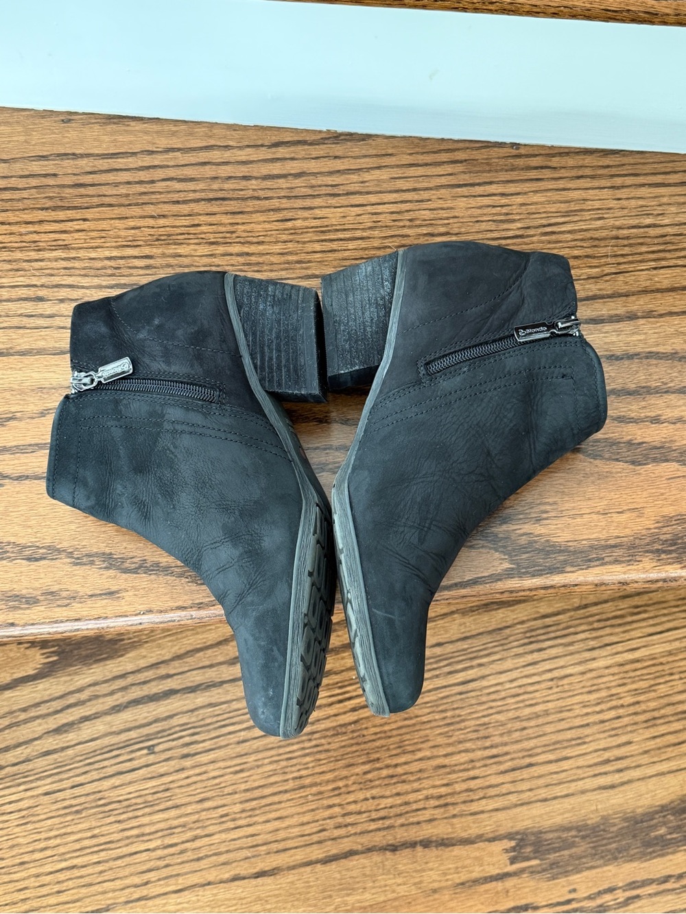 Blondo “Villa” Black Nubuck Ankle Booties with 2” Low Stacked Heel